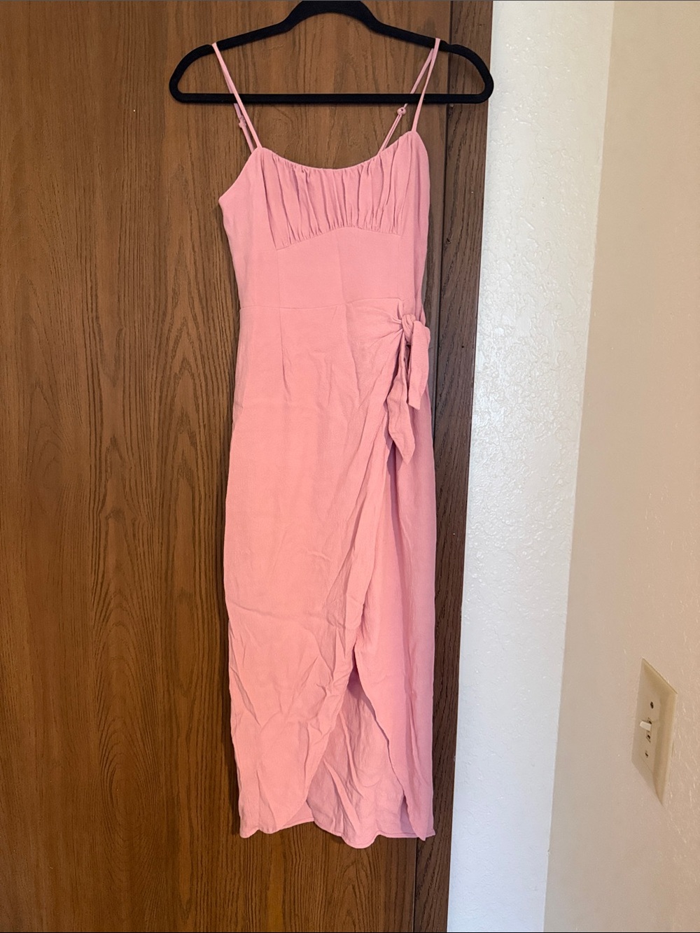Wayf Pink Spaghetti-Strap Midi Dress with Side Knot
